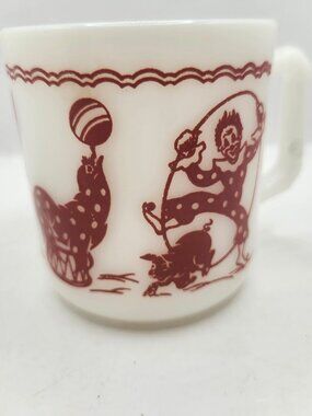 Vintage Hazel Atlas Milk Glass Circus Theme Child's Mug